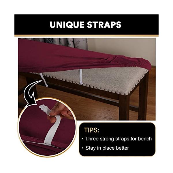PPOIU Velvet Spandex Bench Covers for Dining Room - Soft Thick Velvet Bench Slipcover Bed Bench Cover Removable Washable Bench Seat Protector for Living Room, Kitchen, Bedroom (Wine red,Large) - Image 7