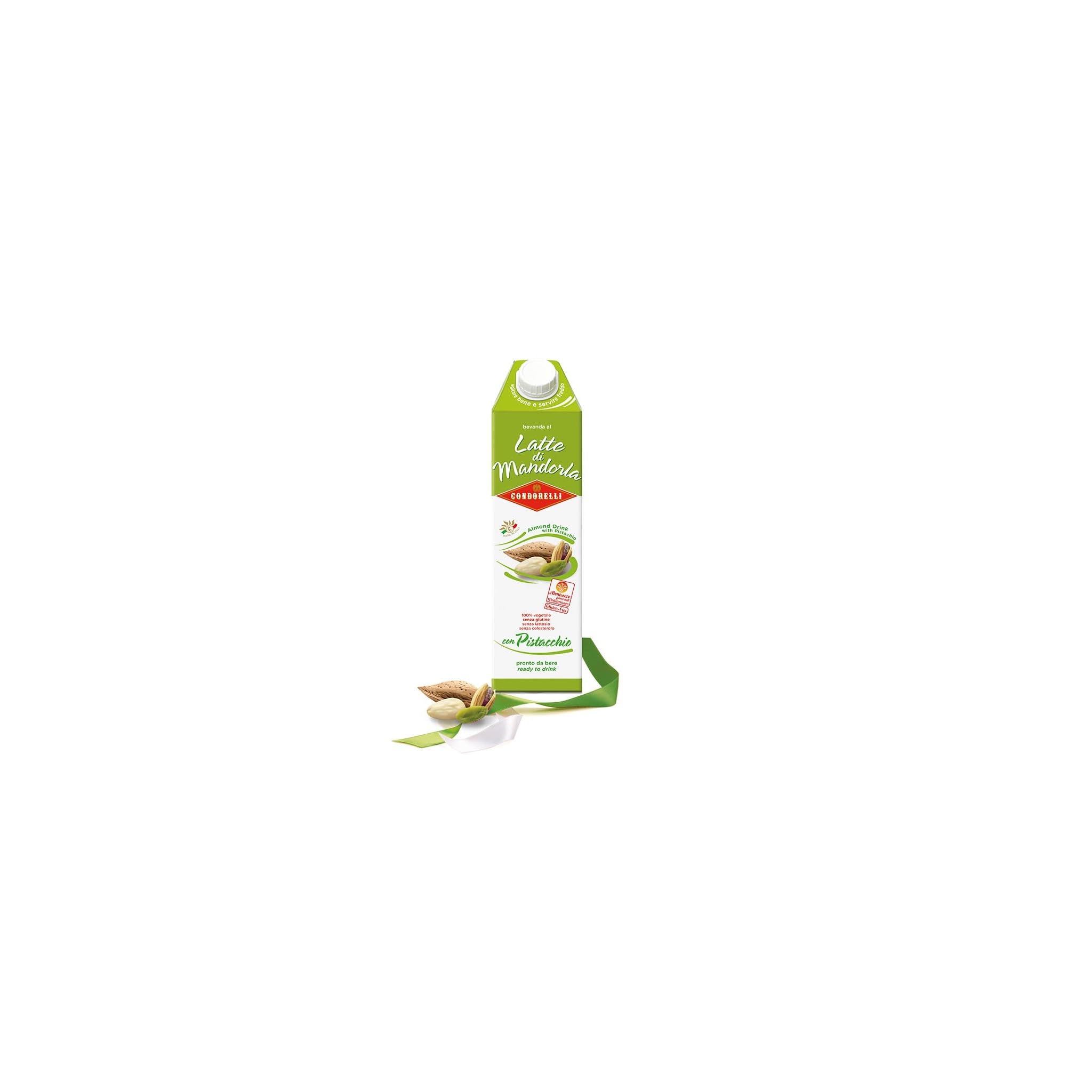Condorelli Bevanda al Latte di Mandorla con Mandorle Italiane e Pistacchio Brik 1000ml - (Senza Lattosio e Glutine) [CAIYA® BOX da 6 Confezioni]