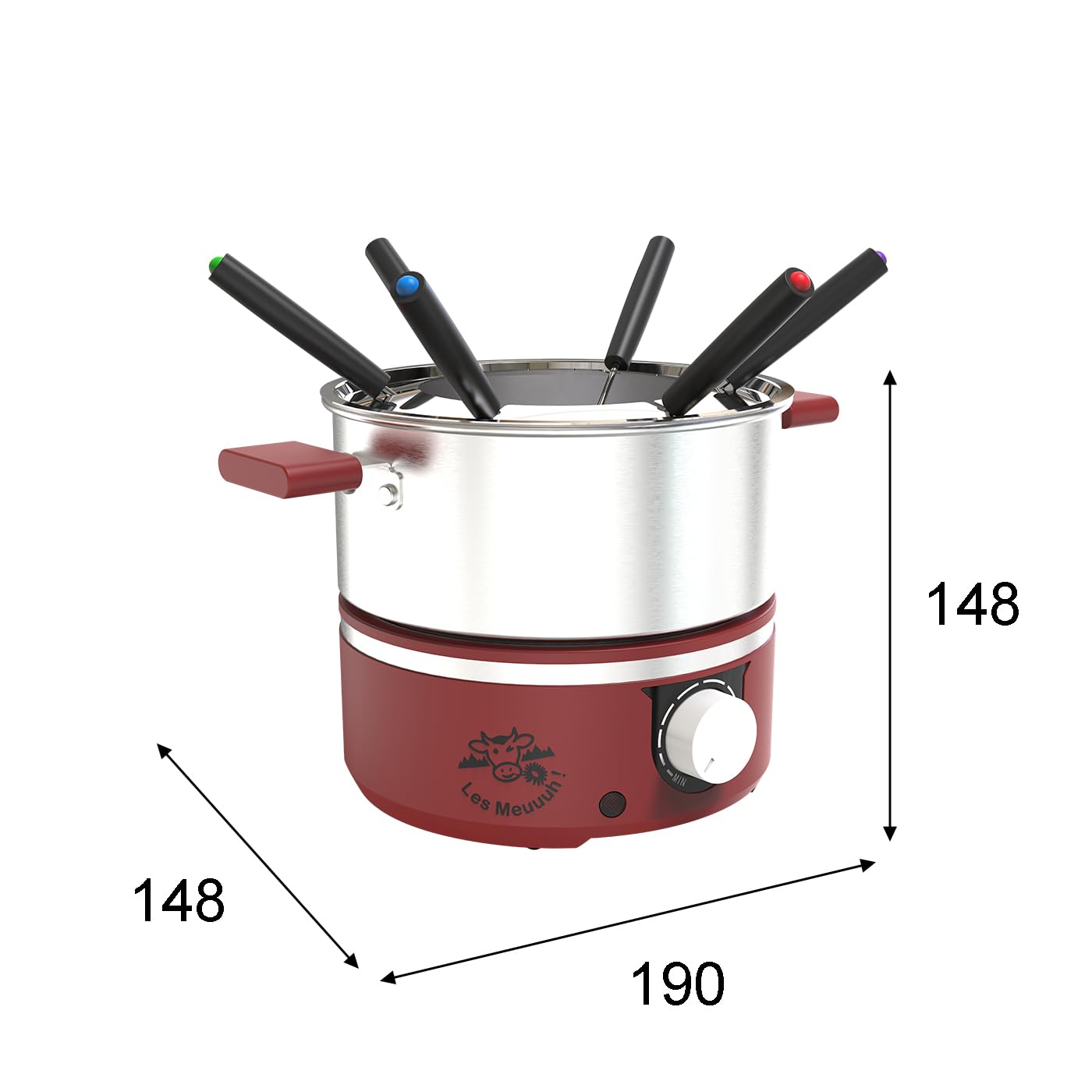 LITTLE BALANCE 8962 Little Fondue Meuuuh...!, dispositivo de fondue para 6 personas, sartén de acero inoxidable, apto para inducción, 1,8 litros, 650 W, chile