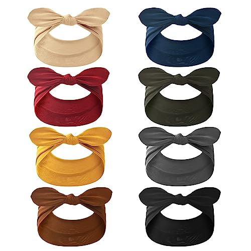 Yeshan bow Headbands for women Non Slip Stretchy Hair Bands Elastic Headwraps Knotted Headband Wired Rabbit Ears Turban Headbands,Pack of 8