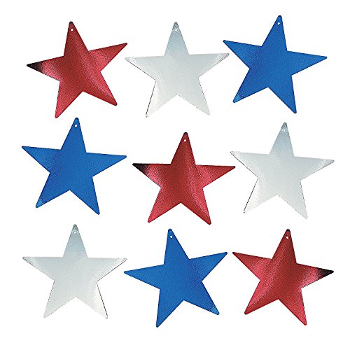 Metallic Patriotic Star Cardboard Cutouts (12 pieces - 12 Inch) Fourth of July Cut Outs