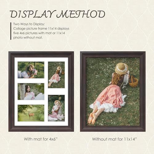 Image of DUENPY 11x14 Picture Frame 4x6 Collage Picture Frame Displays Five 4x6 inch Photos or 11x14 (Without Mat) Wall Decor or Tabletop Walnut