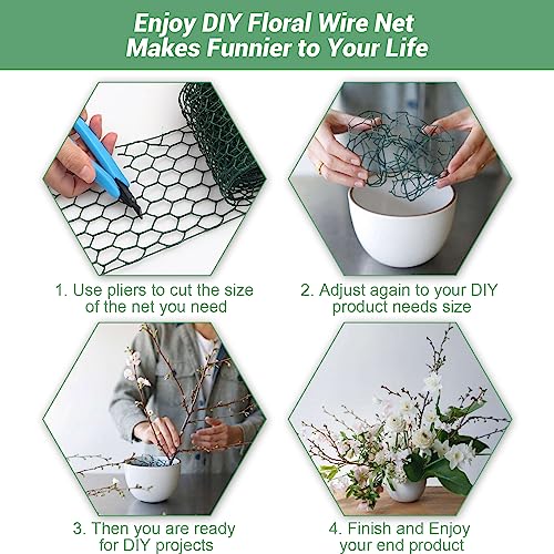 Image of Floral Chicken Wire for Craft,4 x 118 Inch Lightweight Galvanized Hexagonal Chicken Wire Netting, 2mm Thickness Chicken Wire Fence for Garden Poultry, Chicken Wire Mesh with Gloves, Wire Ties, Plier