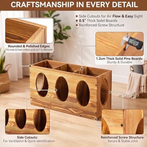 Image of Sintuff Vintage Wood Yoga Mat Holder Storage Organizer Floor Standing Foam Roller Holder Rack for Home Yoga Mats Gym Sports Exercise Accessories Dumbbell Resistance Bands