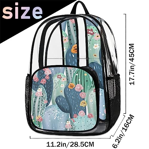 Tropical Cactus Pattern Theme Clear Backpack, Clear Backpack Stadium Approved, PVC Backpack, Clear Backpacks for Adults, Clear Backpack Heavy Duty, Clear Bag, for Work Security Travel College2