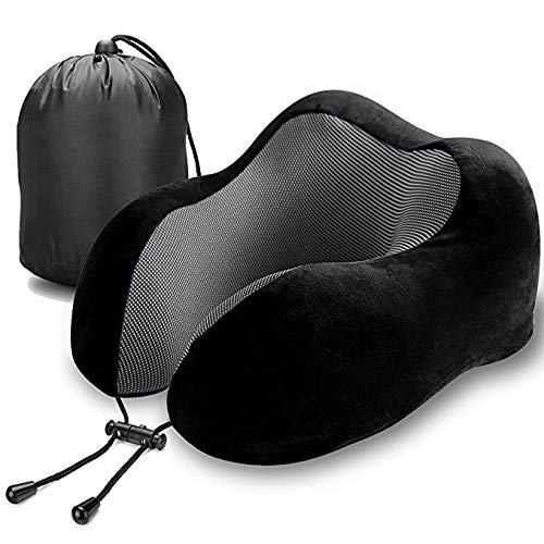 Cojín de viaje, Bicaslove Memory Foam U Neck Pillow y cómodo cojín de vuelo para aire, coche, casa, oficina Negro Negro
