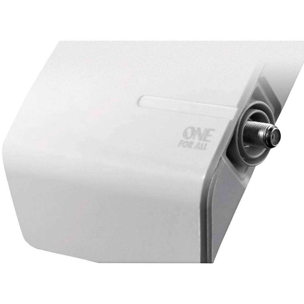 One For All SV9450, Antena de TV para Exterior Amplificada, Recibe TDT en un Rango de 25km, Antena HDTV Digital, 100% Impermeable, Incluye Cable Coaxial de Alto Rendimiento, VHF/UHF, Blanca