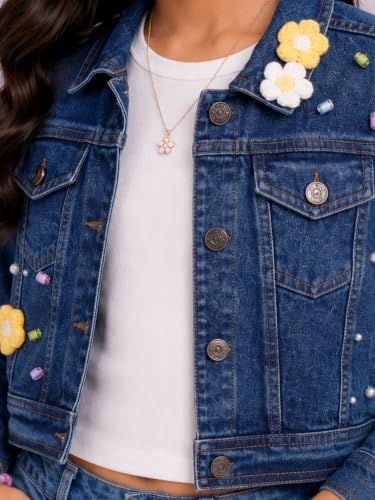 Image of Girls Full Sleeve Solid Crop Denim Jacket