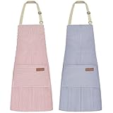 ZAIORD 2Pack Adjustable Kitchen Apron for Women Men with 2 PocketsοΌCotton-Polyester Blend Bib Aprons for Cooking,Baking