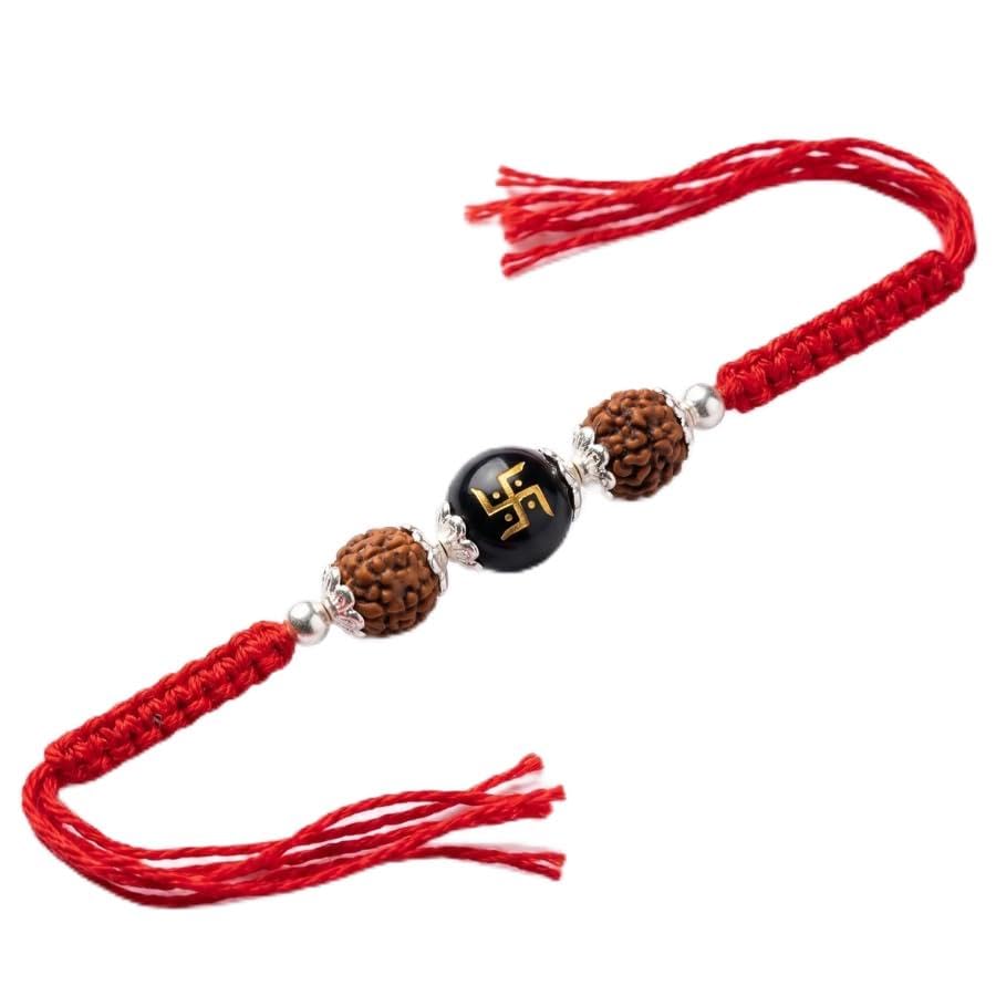 Rudraksha Swastik Rakhi for Brother | Handmade Sacred Rakhi with Rudraksha Beads & Swastik Charm | Raksha Bandhan Gift-image-49