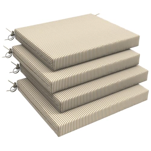 LVTXIII Outdoor Seat Cushions Seasonal Replacement Chair Cushions Patio Chair Pads with Ties for Dining Chairs and Garden Furniture (Square Back 18.5x16x2 4 Pack Strip Beige)