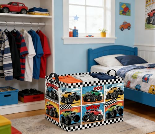 Image of Rectangular Baby Kids Storage Basket for Home Kitchen Girls Cute Toy Storage Bin Organizer Shelf Book Room Decor(Truck)