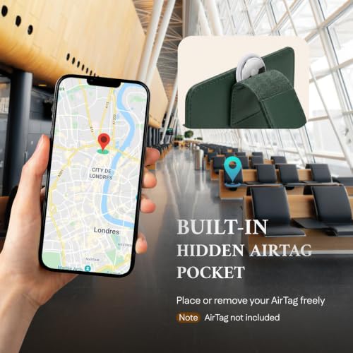 Image of ALLIVE Passport Holder for Travel, Genuine Leather Passport Holder with AirTag Hidden, Rfid Passport Cover Travel Wallet for Airport Essentials, Travel Must Haves Gifts (Forest Green)