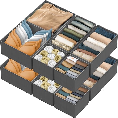 Image of Simple Houseware Foldable Drawer Organizer for Clothes/Underwear/Panty/Onesie Stocking Bin, Set of 12, Dark Gray
