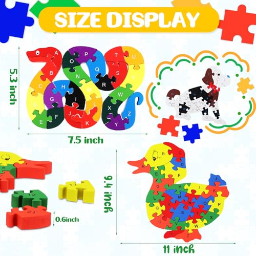 Image of Yunsailing 4 Pcs Alphabet Jigsaw Puzzle Wooden Blocks Toys Alphabet Educational Toddler Puzzle Toys for Preschool Learning Party Favor Gift Learning(Snake, Snail, Duck, Dog)