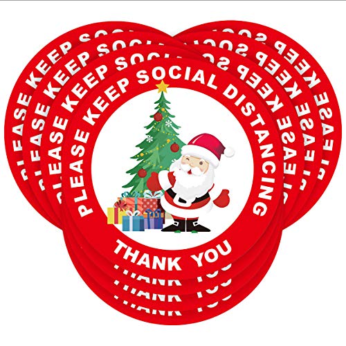 Christmas Social Distancing Floor Decal Stickers - 8 Round 10 Pack Santa Claus Social Distancing Sign Floor Markers for Crowd Control Guidance.