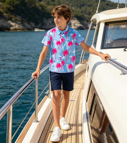 Image of uideazone Boys Novelty Print Short Sleeve Button Down Hawaiian Shirt 5-14Y