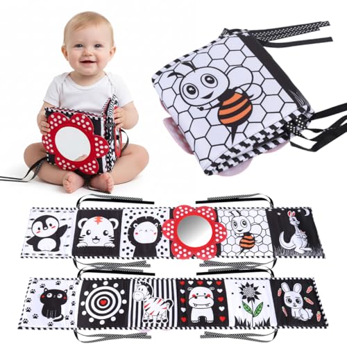 Image of SNOWIE SOFT Cloth Book 0-3 Years High Contrast Squeaky Toy Mirror Washable | Tummy Time Focus, Sensory Engagement, Gentle Fabric, Squeak and Reflective Panel, Washable Care, Seller Support