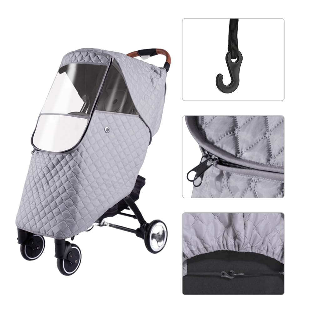 Housse de Poussette Universelle Habillage Pluie EVA Housse de Pluie Bébé Housse de Protection Pluie Poussette Fenêtre de Contact et Poches Arrière Imperméable Landau Contre Pluie Vent Neige