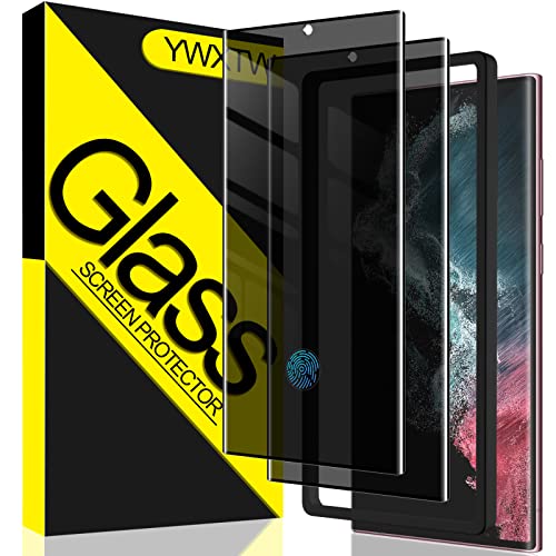 YWXTW [2 Pack Support Fingerprint Unlock Tempered Glass Screen Protector for Samsung Galaxy S22 Ultra Anti-Spy 9H Tempered Glass Film Anti-Scratch with Easy Install Frame Case Friendly