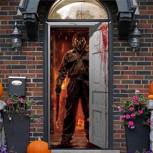 Horror Birthday Party Decor - Classic Movie Character Door Banner Scary Halloween Party Photo Background for Front Door