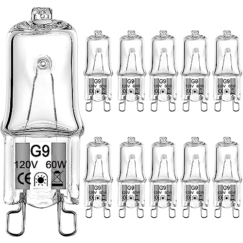G9 Halogen Bulb 60 Watt 120 Volt Dimmable T4 JCD Type Bi-Pin Base for Chandeliers, Pendants, Cabinet Lights, Landscape Lights Replacement, Warm White (10 Pack)