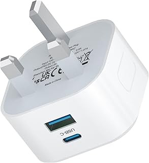 Rekavin USB C Plug 20W, Apple iPhone Fast Charger Plug UK for iPhone 14/14 Pro/13/13 Pro/12/12 Pro/11/iPad,Type C and USB A Plug Fast Charging for Apple Watch Power Adapter USBC Wall Socket Dual Port