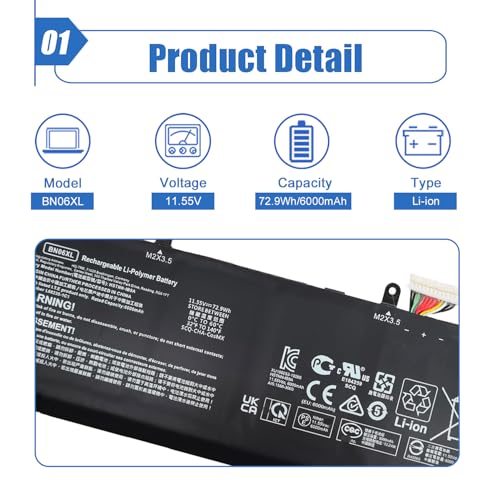 Image of 72.9Wh BN06XL Replacement Laptop Battery for HP Spectre X360 15 15-eb000 | Compatible with HP Spectre X360 15 15-eb0xxx 15-eb1xxx 15-EB1043DX 15T-EB 15-EB Series, BNO6XL BN06072XL L68299-005 11.55V