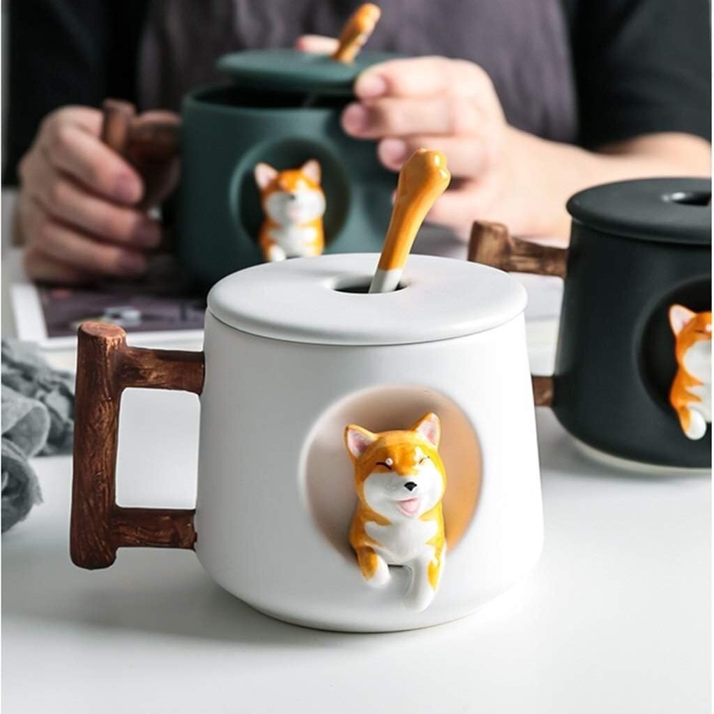 Taza de Café de Té Tazas Taza De Café De Cerámica Taza De Porcelana Esmerilada Suave Taza De Té Hecha A Mano Taza De Café Con Asa Animal 3D para té de la tarde(A)