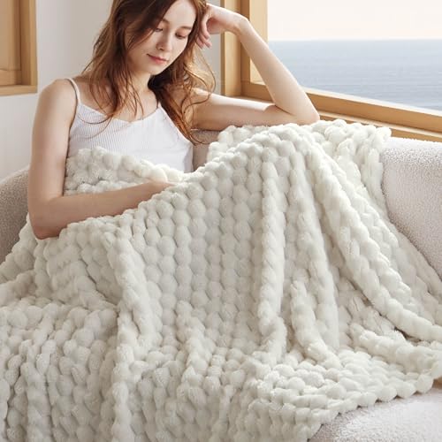 Bedsure Off White Throw Blanket for Couch - 350GSM Fluffy