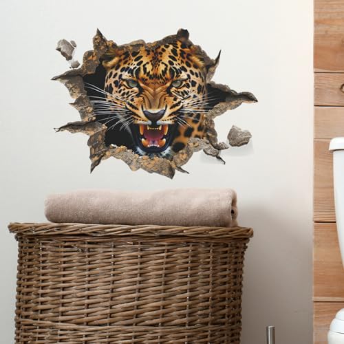 Calcomanía de pared 3D leopardo rugiente removible vinilo miniatura 5