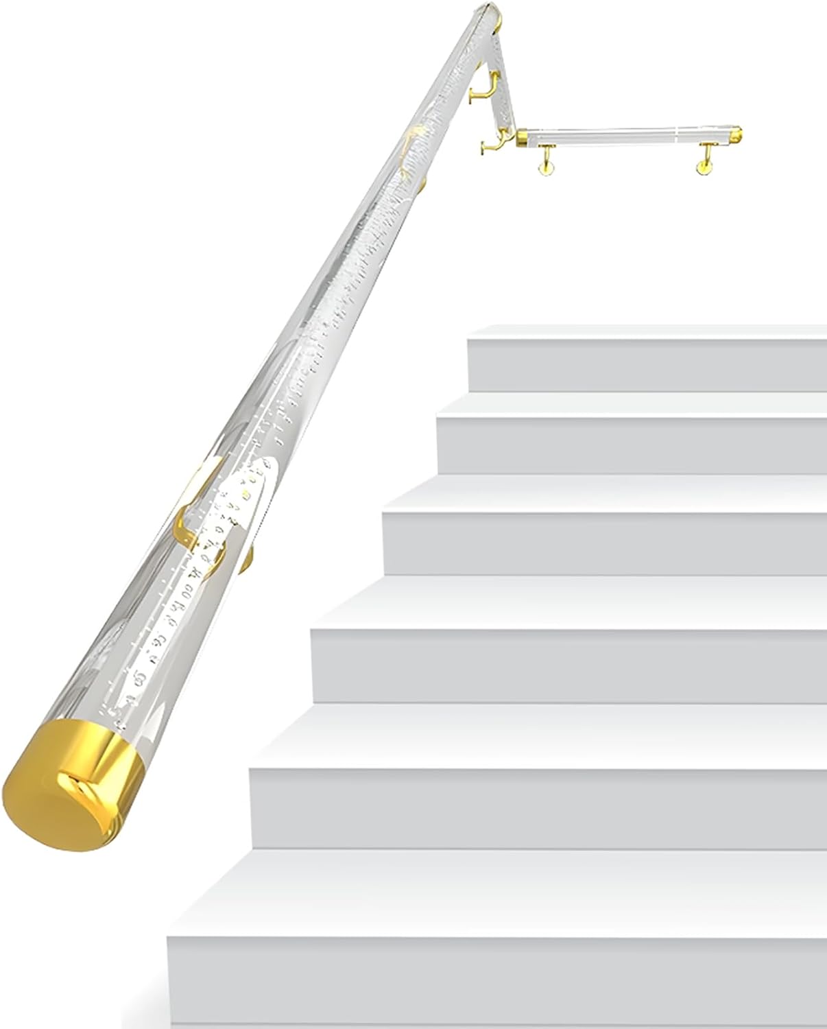 Hand Rails for Indoor Stairs Clear Acrylic Glass, 40 in Railing Handrail Transparent Glass Wall Mounted Modern Decor Banister Brackets Kit Interior Staircase Steps
