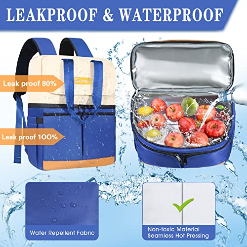 Image of Scothen Backpack Cooler with Double Decker & 12 Ice Packs- Keeps 36 Cans Cold for Up to 24 Hours- Waterproof & Leak Proof Insulated Cooler Backpack- Stylish Cooler Bookbag for Women Travel Work Beach