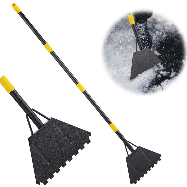 Schneeschaufel, 152.5CM Lange, Ergonomisches Schneeschieber, 4-Teiliges Abnehmbares Design, Einstellbare Tragbare EIS-/Schneeschaufel für Fahrspur, Camping, Garten