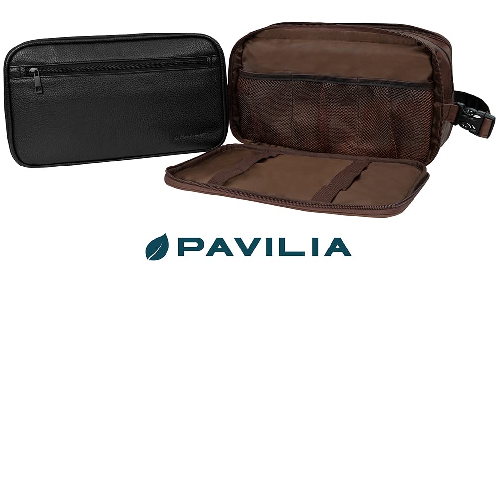 PAVILIA Neceser para hombres, bolsa de viaje esencial para afeitar, bolsa de viaje, organizador de artículos de tocador, accesorio de maquillaje cosmético, resistente al agua, Marrón, Extra Large