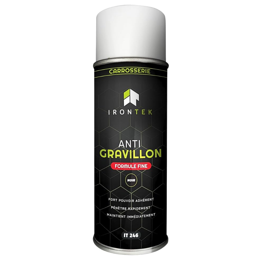 Anti-Gravillon Noir Protection Bas de Caisse 400ml - IRONTEK | IT246 | Fort Pouvoir adhérent | Formule Fine Pro | Anti-Corrosion & Insonorisant | Peut être Peint | Made in France (Formule Fine)