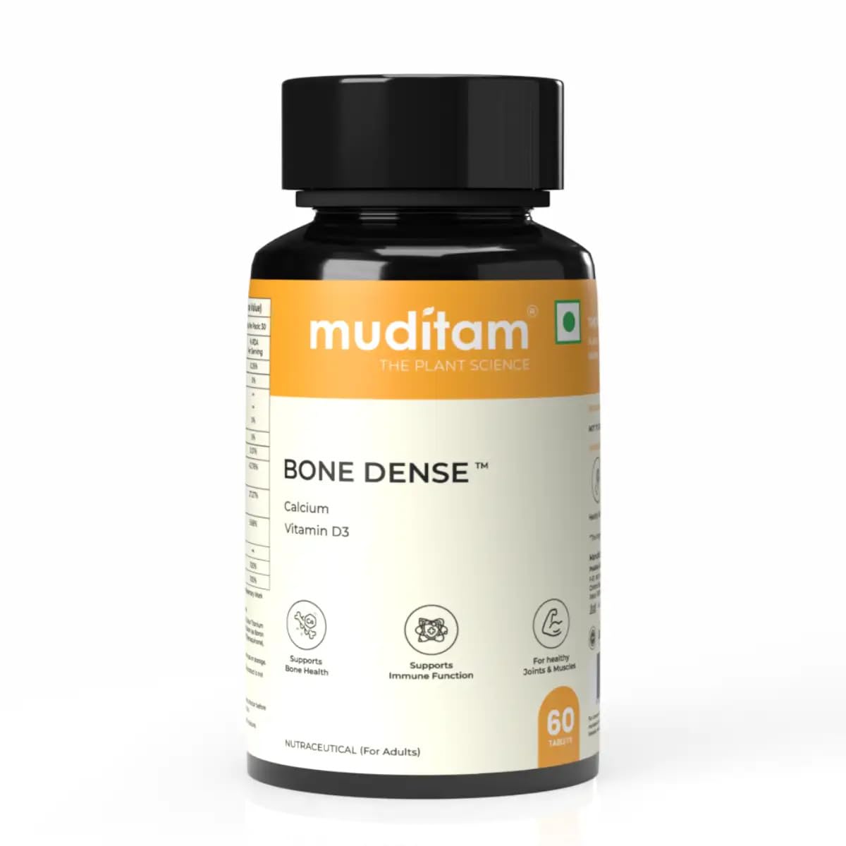 Muditam Ayurveda Bone Dense Calcium & Bone Support Supplement with Vitamin D3, K2 & Magnesium | Supports Bone Density & Strength | Vegetarian Tablets | 60 Tablets (1 Bottle)-image-26