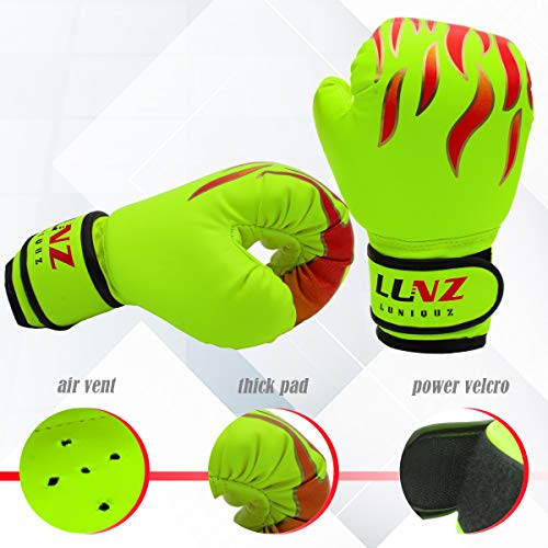 Luniquz Kids Boxing Gloves for Punching Bag Training, 4 OZ 6 OZ Fit 3 to 14 YR, Green
