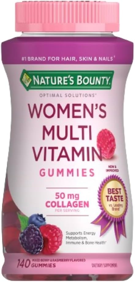 Nature's Bounty Optimal Solutions, Gomitas Multivitamínicas para Mujer, Apoyo Inmunológico, Energía Celular, Salud Ósea, Sabor Frambuesa, 140 Piezas, 70 Porciones Totales