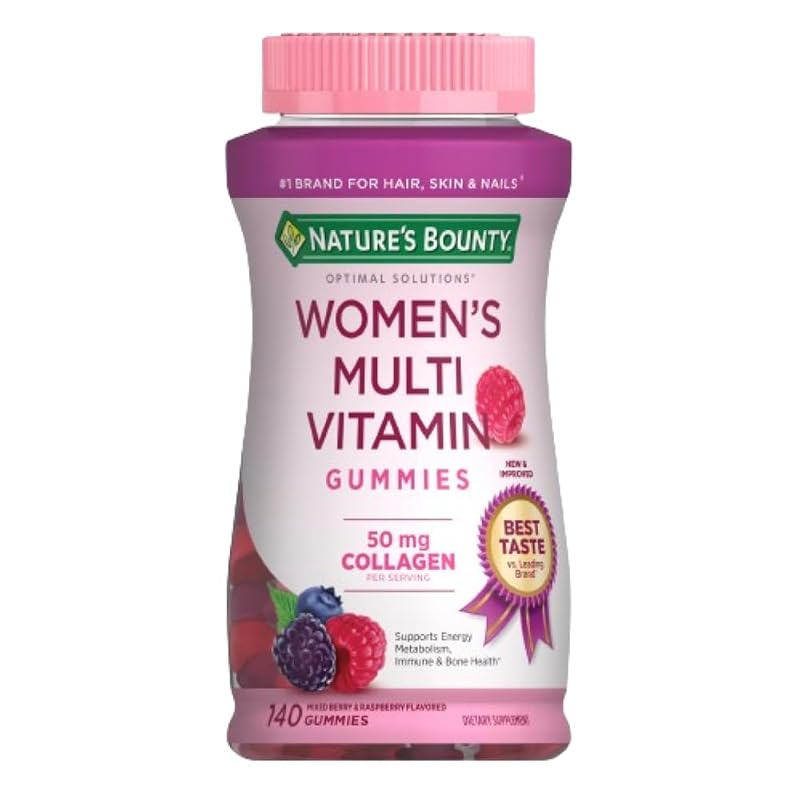 Nature's Bounty Optimal Solutions Multivitamínico feminino em gomas com 50 mg de colágeno, 140 gomas