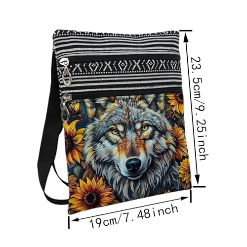 Sunflower Wolf Messenger Bag Small Ethnic Pattern Printed Adjustable Strap Crossbody Zipper Bag Sunflower Wolf Phone Bag Wallet Cute Shoulder Handbag for Women Friends2