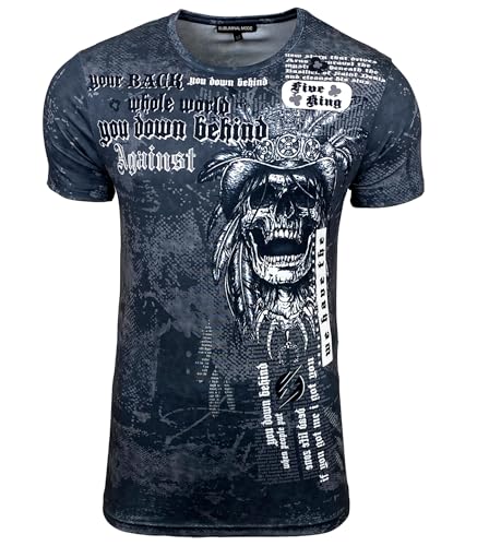 Subliminal Mode Camiseta para hombre estampada, motivo de calavera, cuello redondo, BX105, gris oscuro, XXL