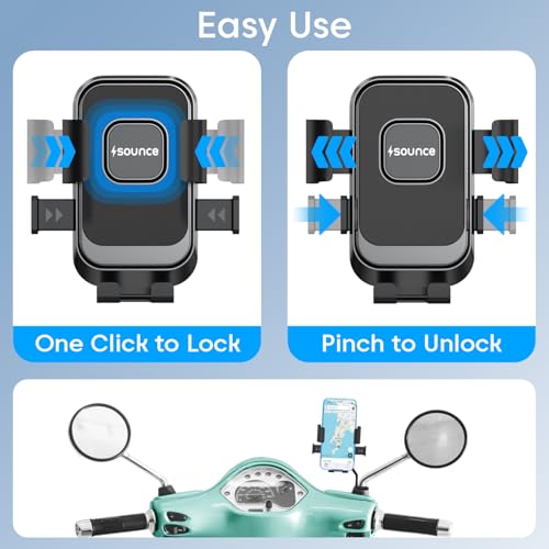 Image of Sounce RideLock Mirror Mount Mobile Holder for Bike, Scooty & Cycle, One-Click Lock Phone Holder with 360 Rotation, Secure Grip Phone Mount for GPS Navigation & Maps - Black