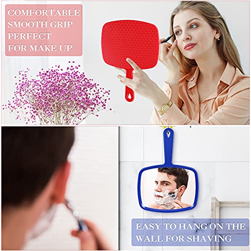 3 Pieces Hand Mirror Handheld Cosmetic Mirror With Handle, Makeup Hand Mirror Hairdressers Paddle Mirror Portable Vanity Mirror For Travel, Home And Salon Use (Red, Black, Blue, 9.17 X 6.53 Inch) #TOP3