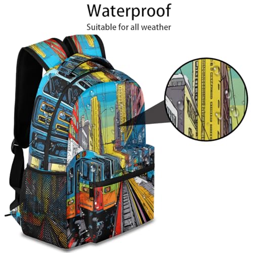 City Subway Rail Backpacks Travel Backpack for Women Men Waterproof Bookbag Laptop Backpack with Compartment Traveling Back Pack for Work, Gym4