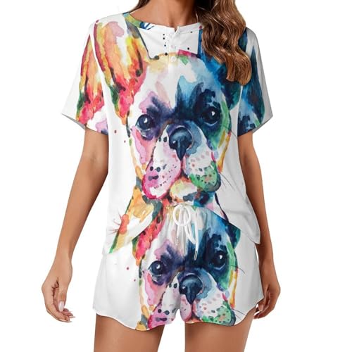 Pyjama bouledogue femme manches courtes vêtements de nuit ete sleepwear confortable
