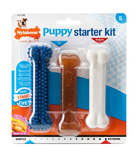 Nylabone Puppy Starter Kit Pack of 3 Dental Dog Chew Bones Teething Gentle Graduate Small for Puppies Up to 11 kg