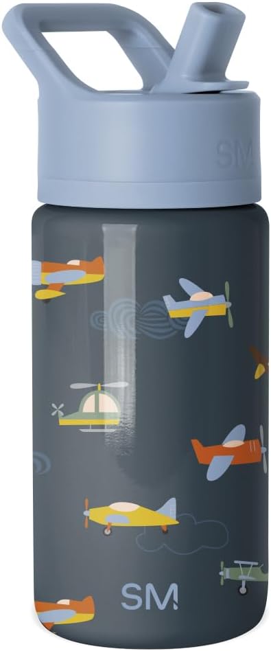 Simple Modern Kids Summit Water Bottle with Straw Lid | 14oz Stainless Steel Cup Insulated Tumbler for Toddlers, School | Wheels Up 14 Ounces -Wheels Up
