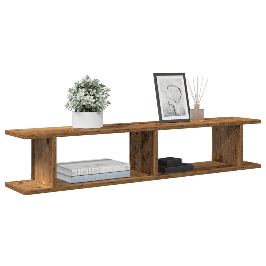 Wandregale 2 STK. Altholz-Optik 105x18x20 cm Holzwerkstoff | Multifunktional, Wohnzimmer Büro Arbeitszimmer, Feuchtes Tuch Reinigung, Flexible Anordnung