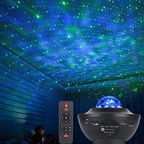 Preisvergleich Produktbild LED Projektor Sternenhimmel Lampe mit Fernbedienung Starry Stern Mond / Wasserwellen-Welleneffekt / Bluetooth Lautsprecher Perfekt für Party Weihnachten Ostern Halloween (schwarz) [Energieklasse B]